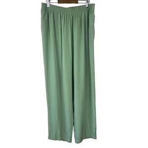 Vintage Roamans Wide Leg Pants Womens 6 Green Pull On Elastic Waist Pockets HR